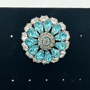 Vintage Aqua Blue Rhinestone Floral Brooch Pin Fashion Jewelry